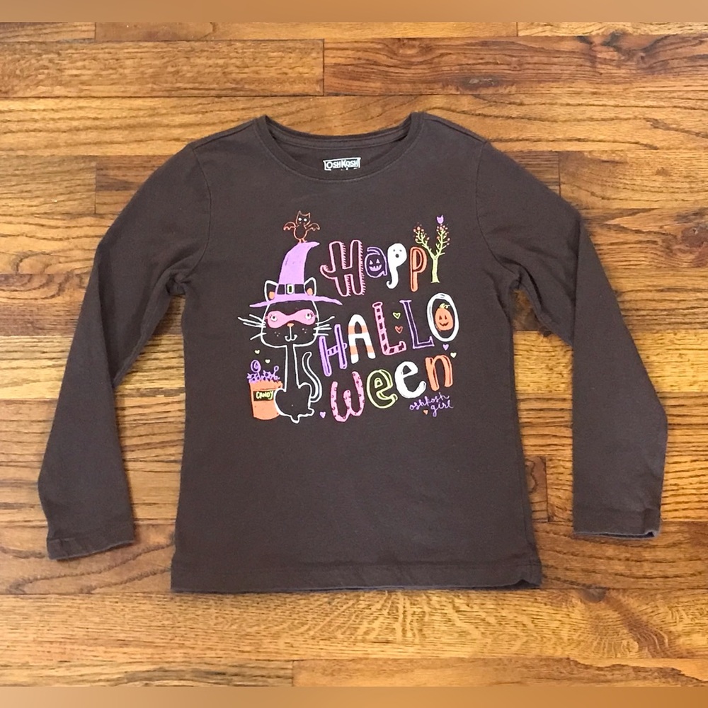 OshKosh Girl Halloween Shirt
Black Cat Pumpkin Candy 
Toddler Size XS 4 - 5 / 5T